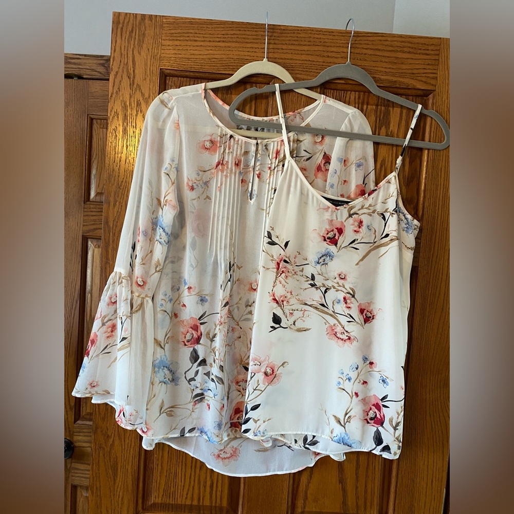 2 piece blouse set. WHBM. Size 4. Great shape. Non smoking home. Cream pastel.